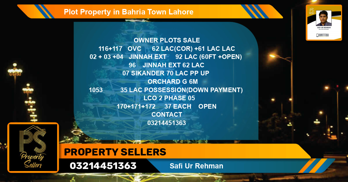 Residential Plot for Sale in Bahria Town, Lahore - (BP-52362)