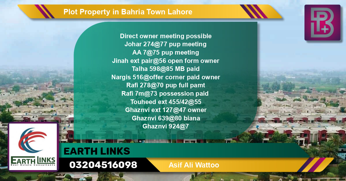 Residential Plot for Sale in Bahria Town, Lahore - (BP-52411)