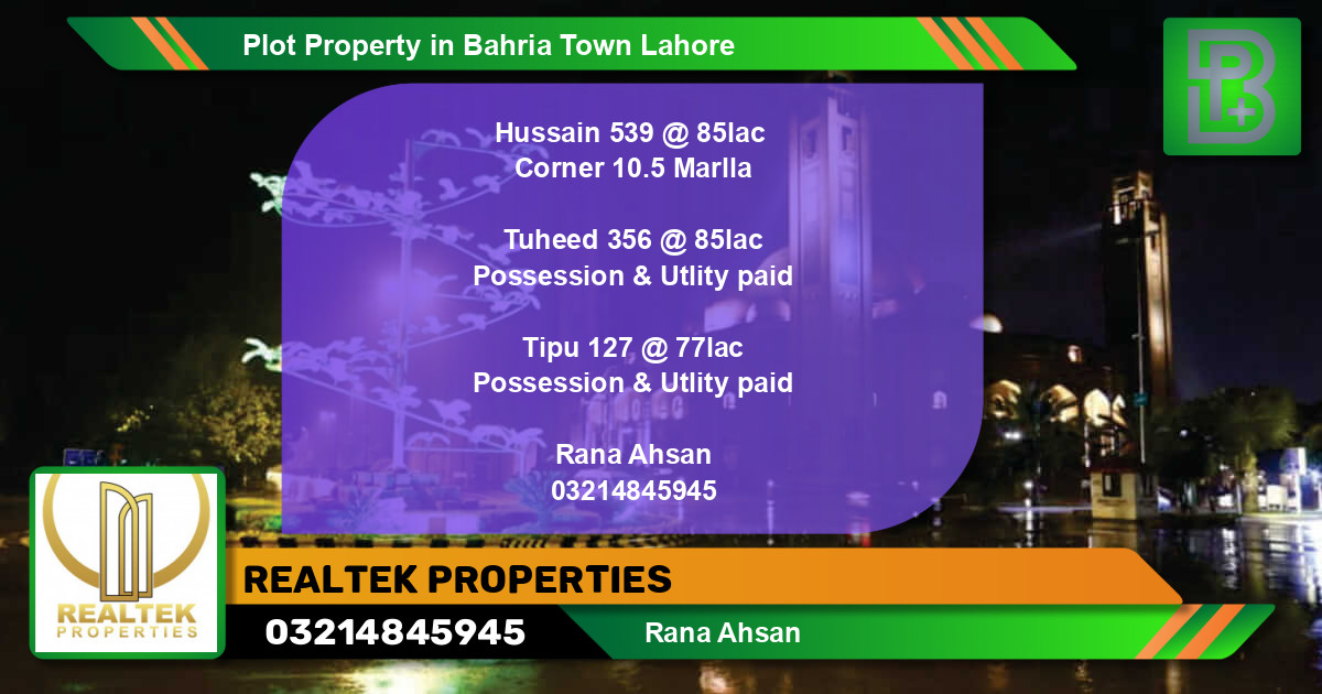 Residential Plot for Sale in Bahria Town, Lahore - (BP-52447)