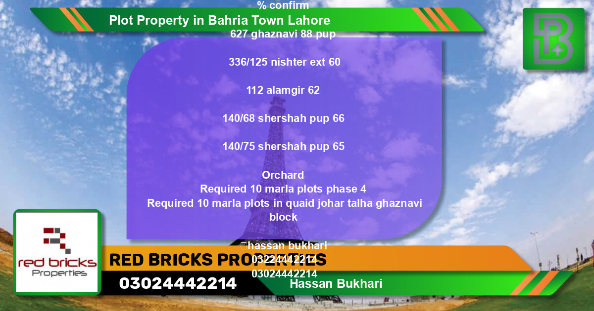 Residential Plot for Sale in Bahria Town, Lahore - (BP-52618)