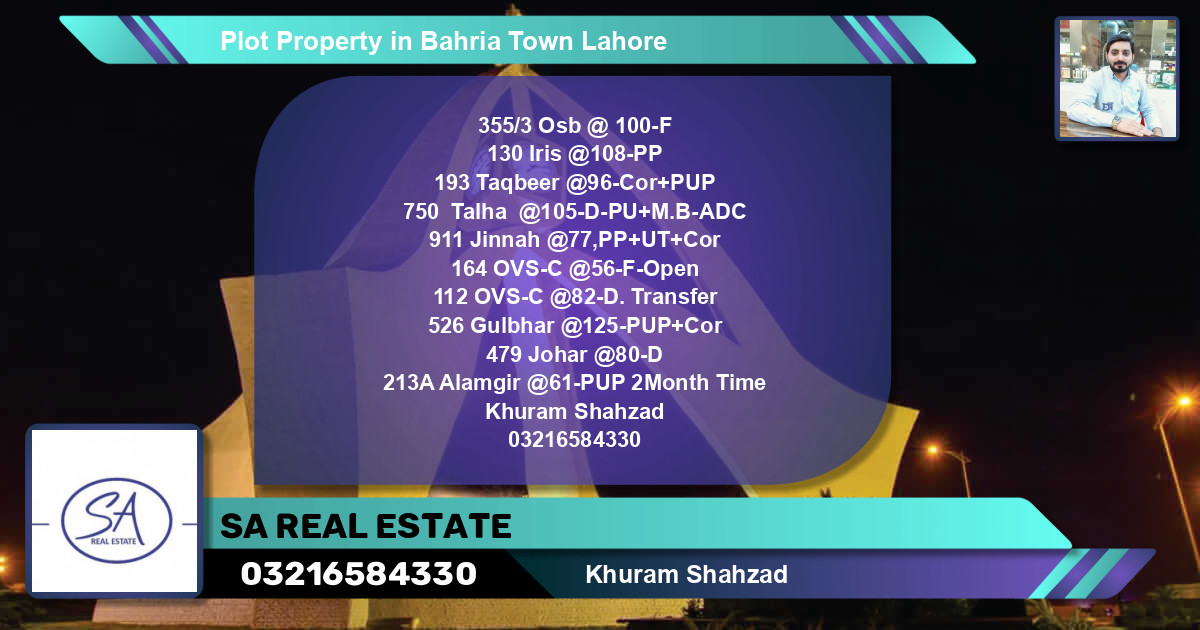 Residential Plot for Sale in Bahria Town, Lahore - (BP-52663)