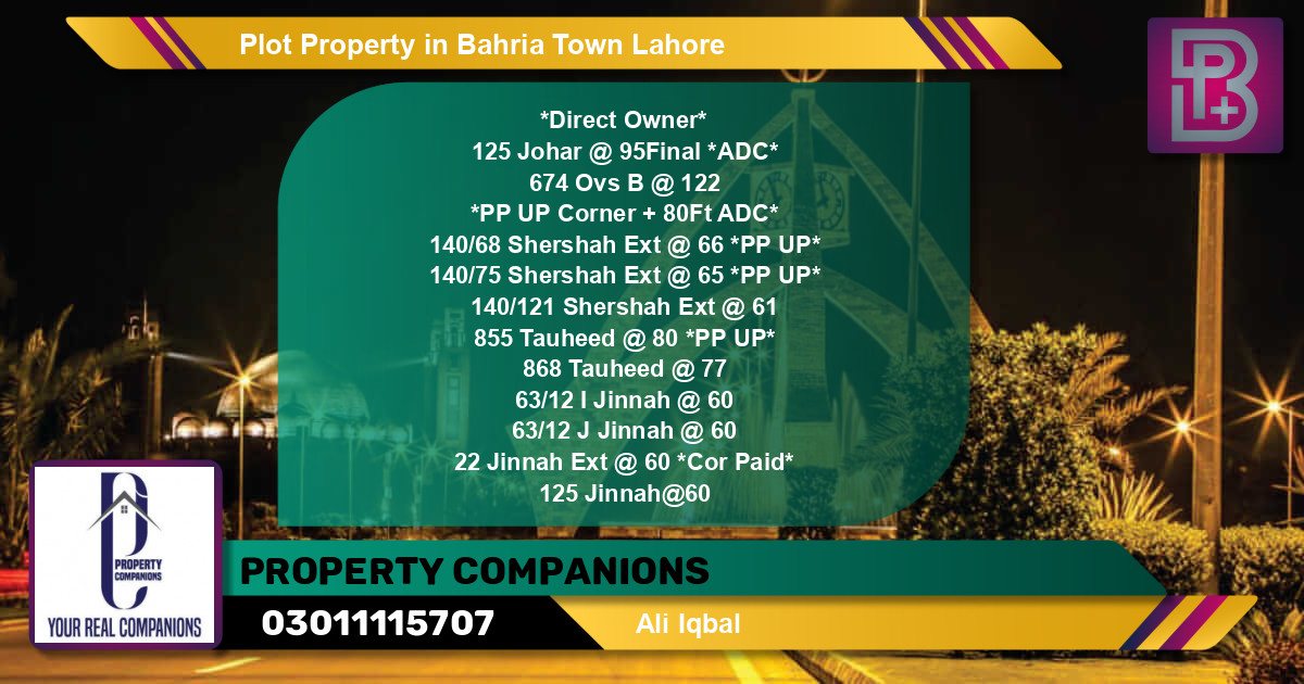 Residential Plot for Sale in Bahria Town, Lahore - (BP-52765)