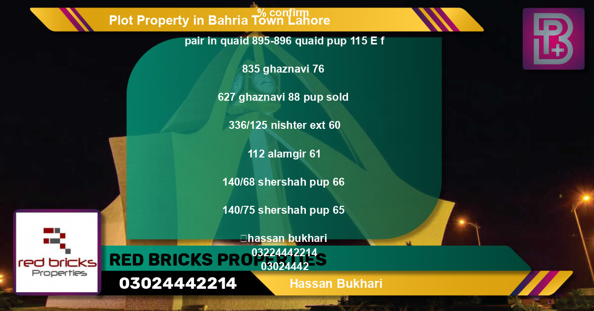 Residential Plot for Sale in Bahria Town, Lahore - (BP-52887)