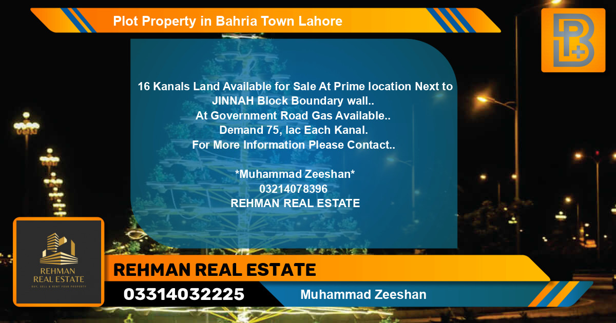 Residential Plot for Sale in Bahria Town, Lahore - (BP-52988)