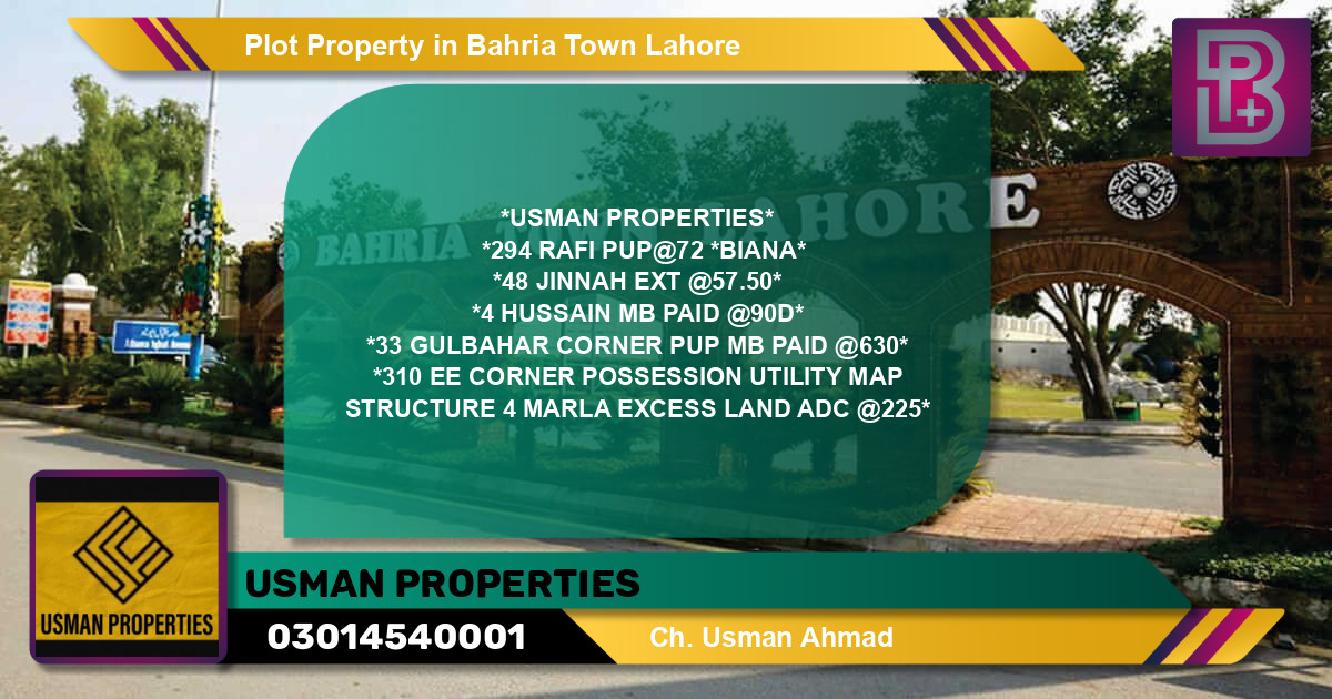 Residential Plot for Sale in Bahria Town, Lahore - (BP-53036)