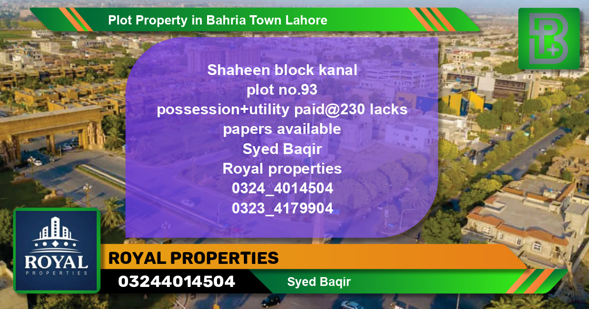 Residential Plot for Sale in Bahria Town, Lahore - (BP-53048)