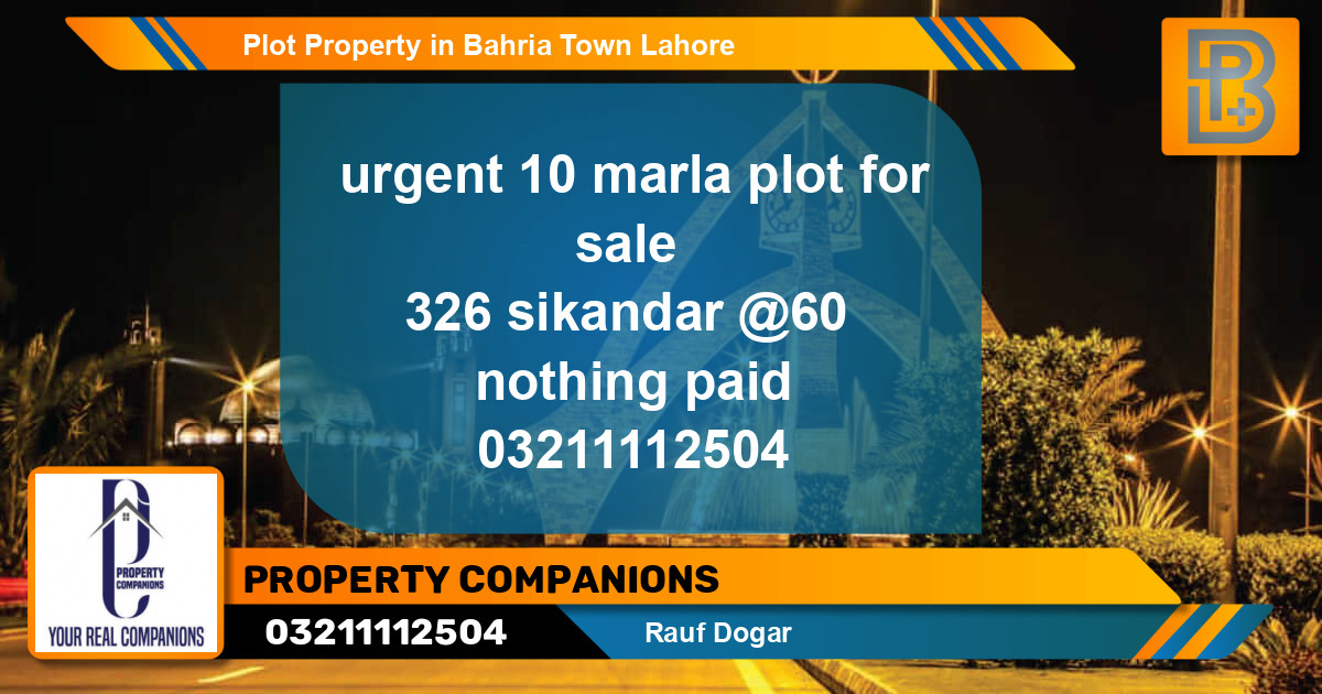 Residential Plot for Sale in Bahria Town, Lahore - (BP-53166)