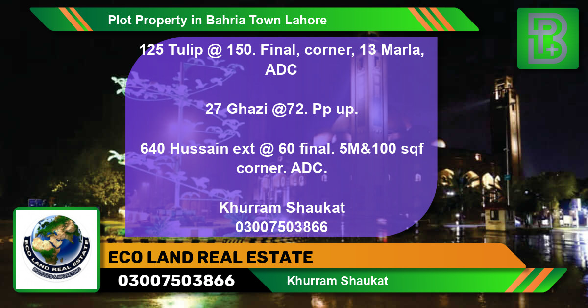 Residential Plot for Sale in Bahria Town, Lahore - (BP-53270)