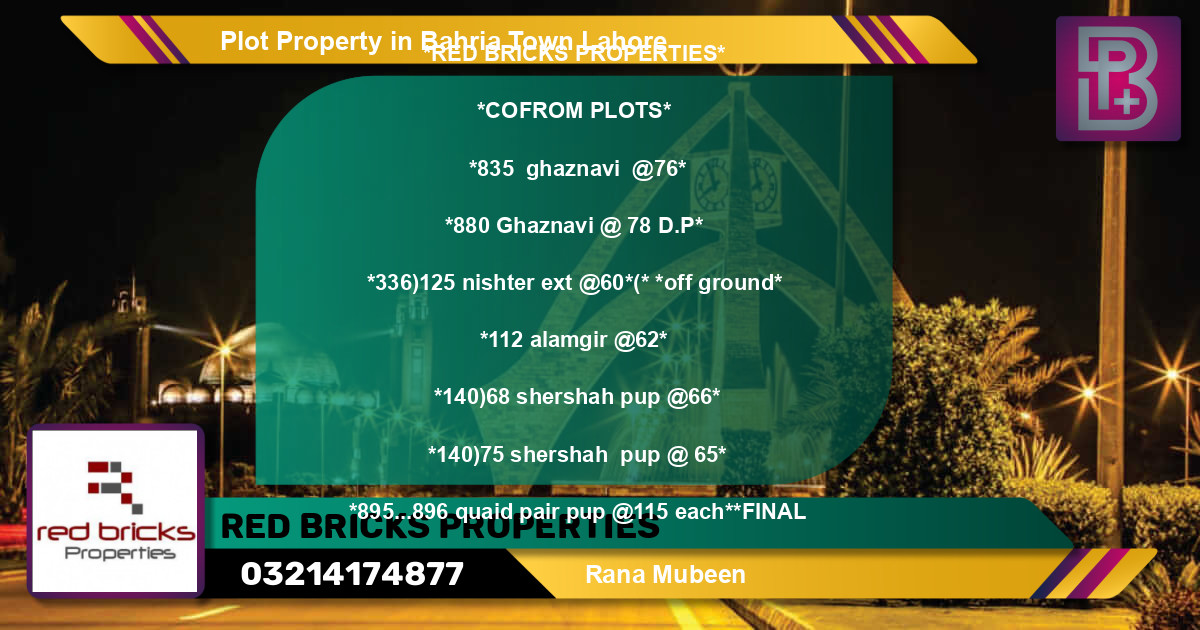 Residential Plot for Sale in Bahria Town, Lahore - (BP-53352)