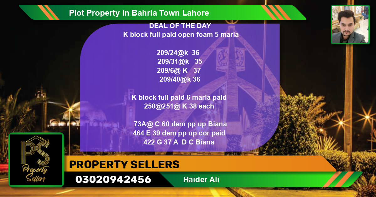 Residential Plot for Sale in Bahria Town, Lahore - (BP-53372)