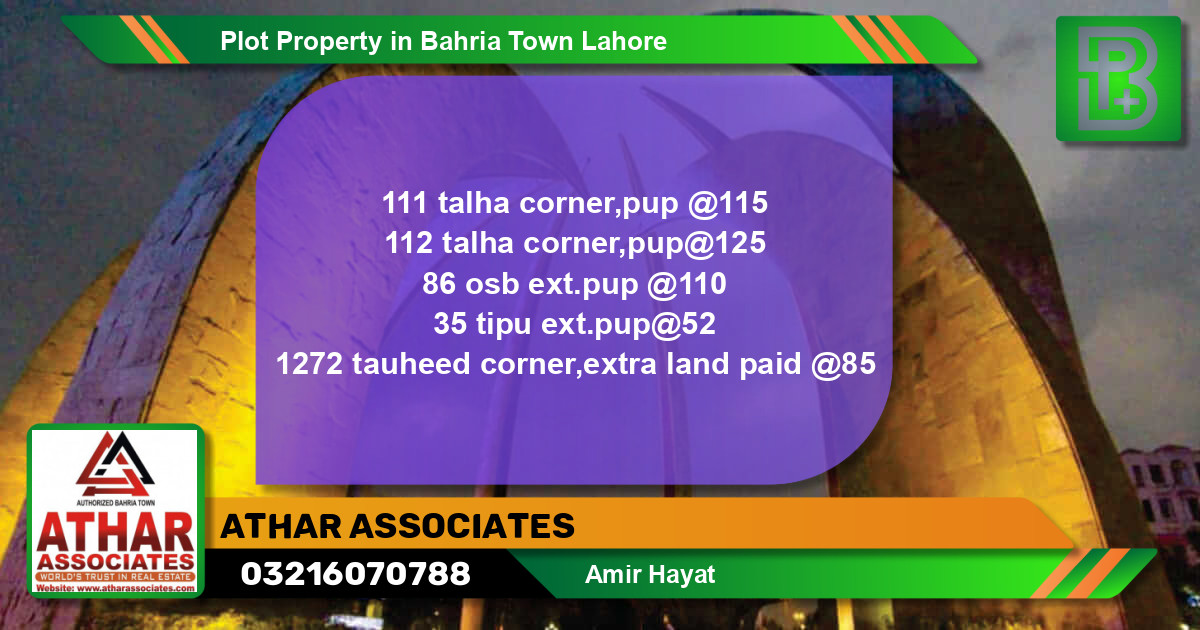 Residential Plot for Sale in Bahria Town, Lahore - (BP-53381)