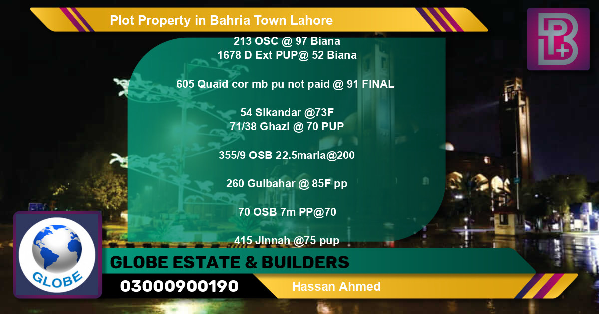 Residential Plot for Sale in Bahria Town, Lahore - (BP-53608)