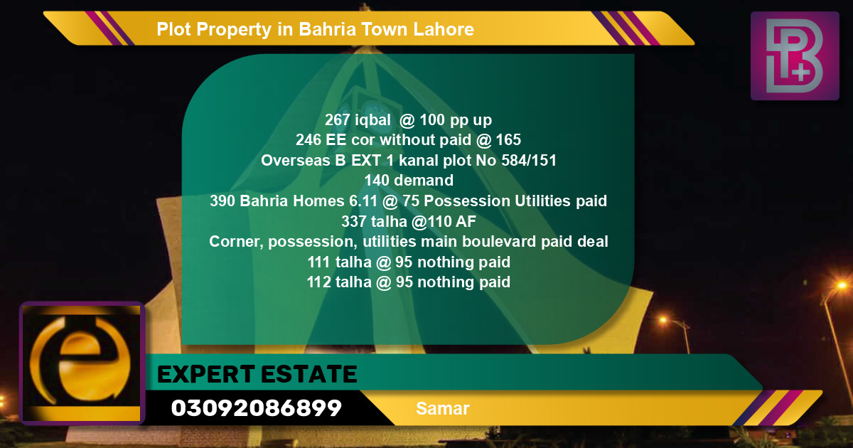 Residential Plot for Sale in Bahria Town, Lahore - (BP-53622)