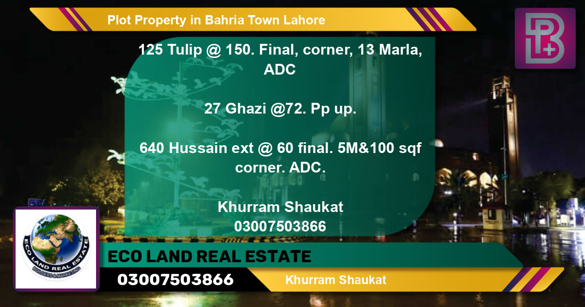 Residential Plot for Sale in Bahria Town, Lahore - (BP-53639)
