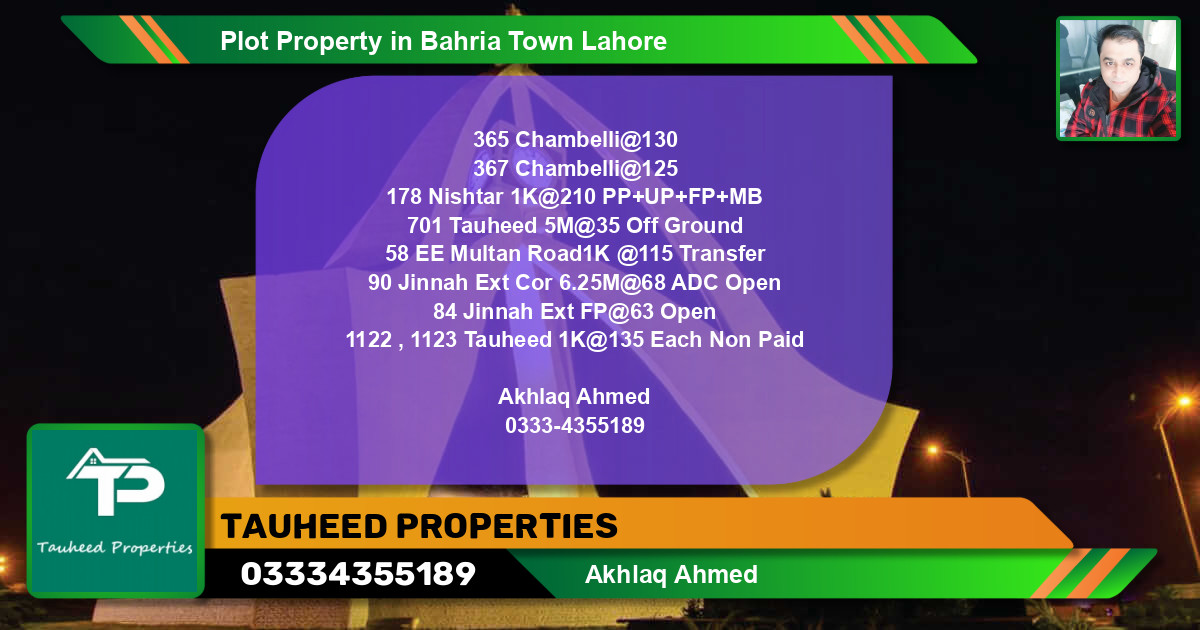 Residential Plot for Sale in Bahria Town, Lahore - (BP-53698)