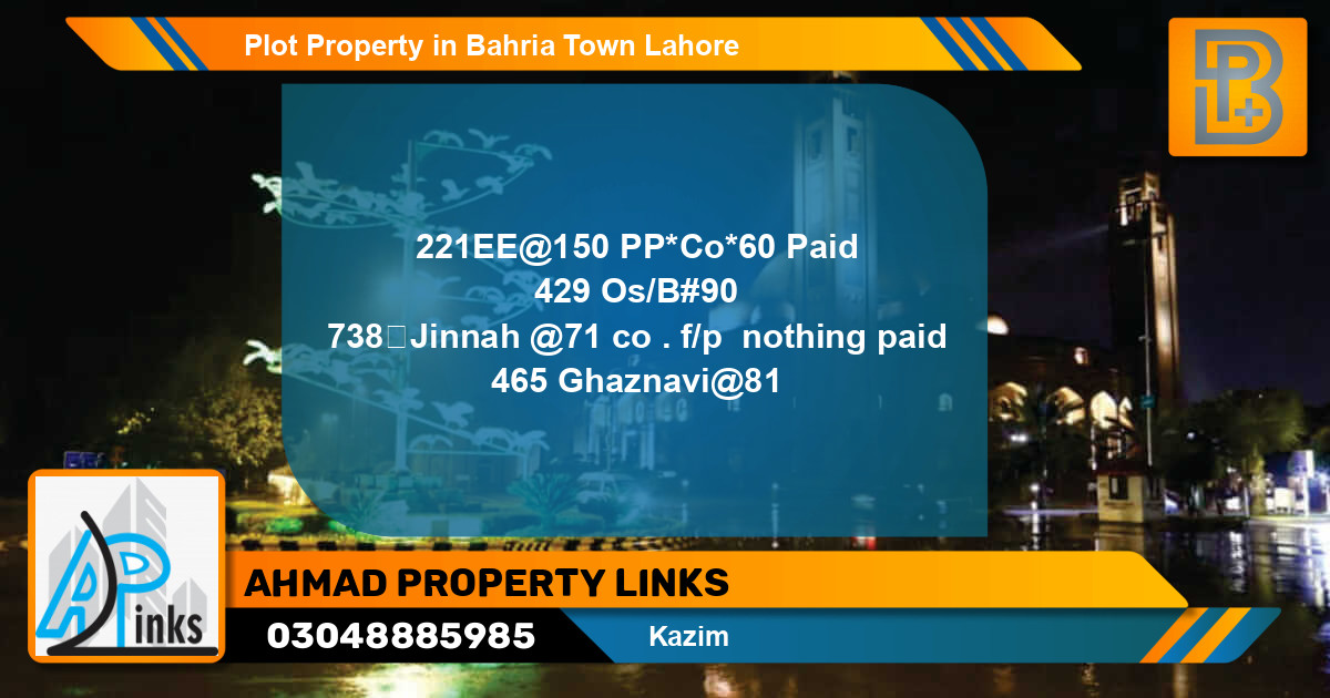 Residential Plot for Sale in Bahria Town, Lahore - (BP-53741)