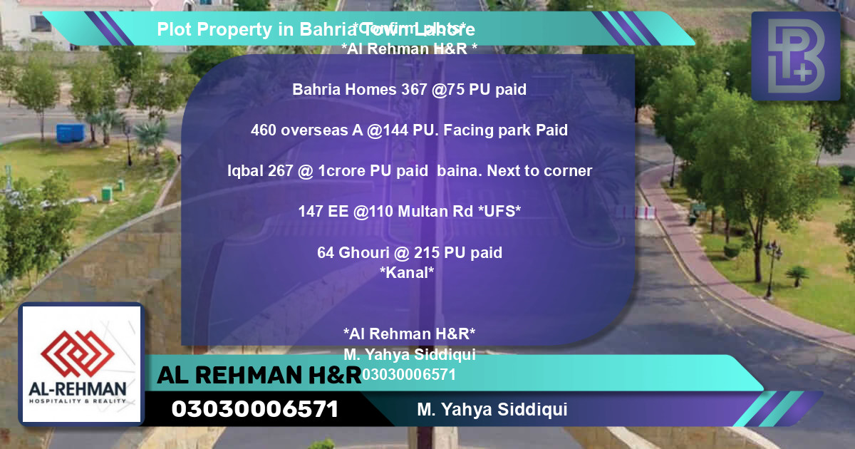 Residential Plot for Sale in Bahria Town, Lahore - (BP-53855)