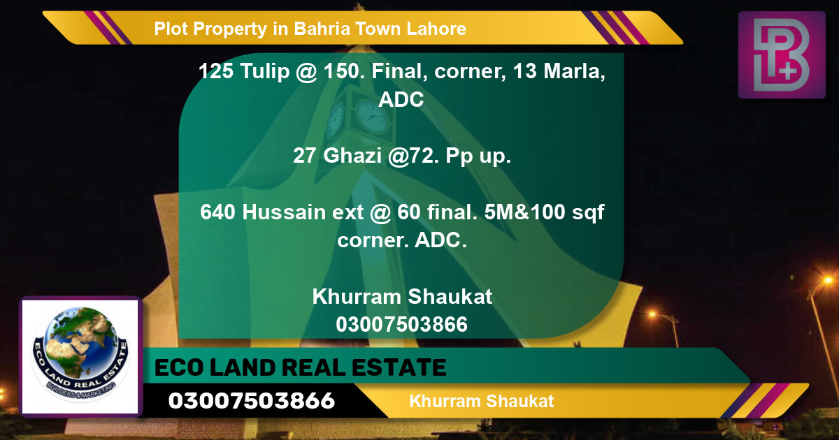 Residential Plot for Sale in Bahria Town, Lahore - (BP-53927)
