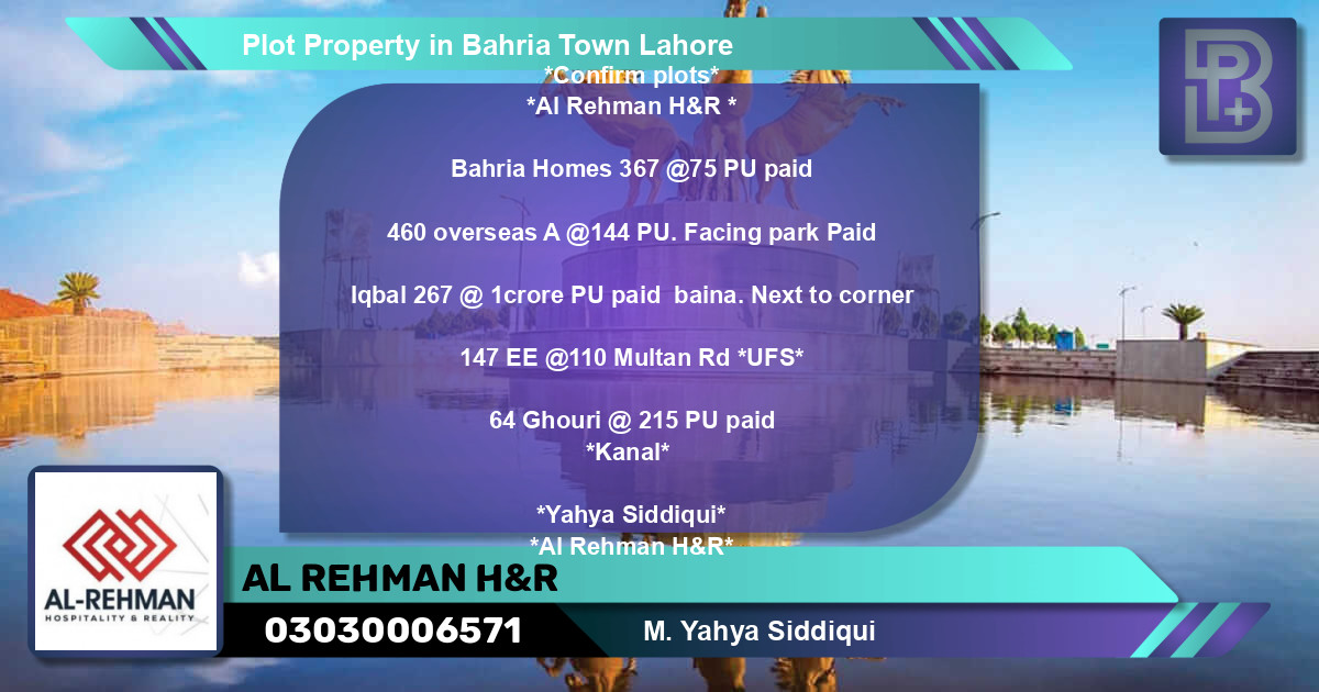 Residential Plot for Sale in Bahria Town, Lahore - (BP-53941)