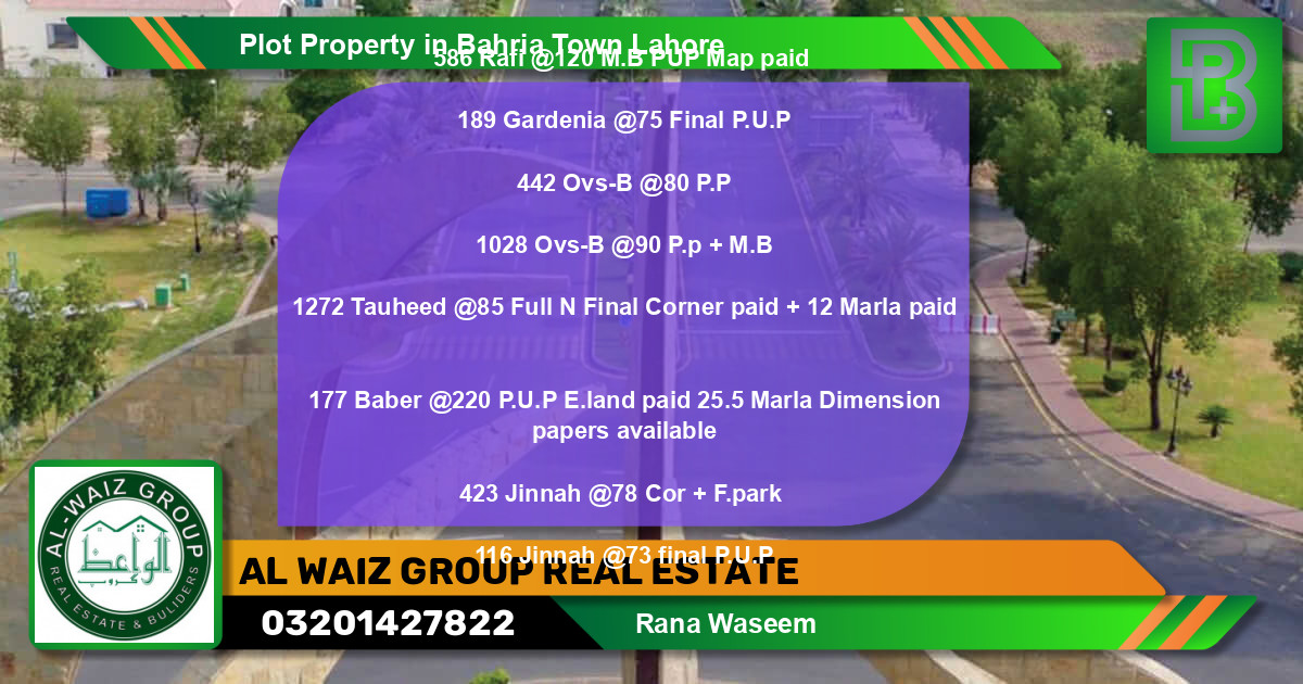 Residential Plot for Sale in Bahria Town, Lahore - (BP-53985)