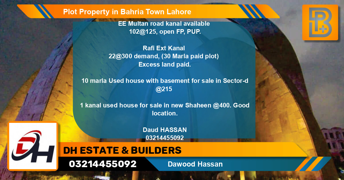 Residential Plot for Sale in Bahria Town, Lahore - (BP-54001)