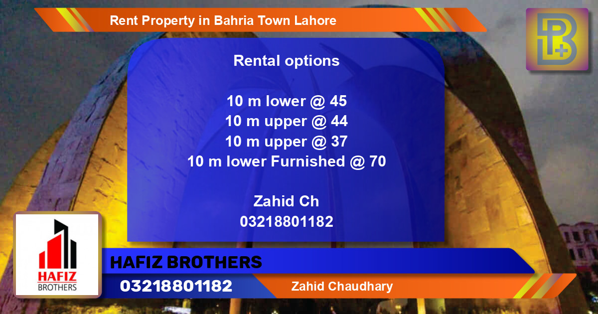 Residential Property for Rent in Bahria Town, Lahore - (BP-54047)