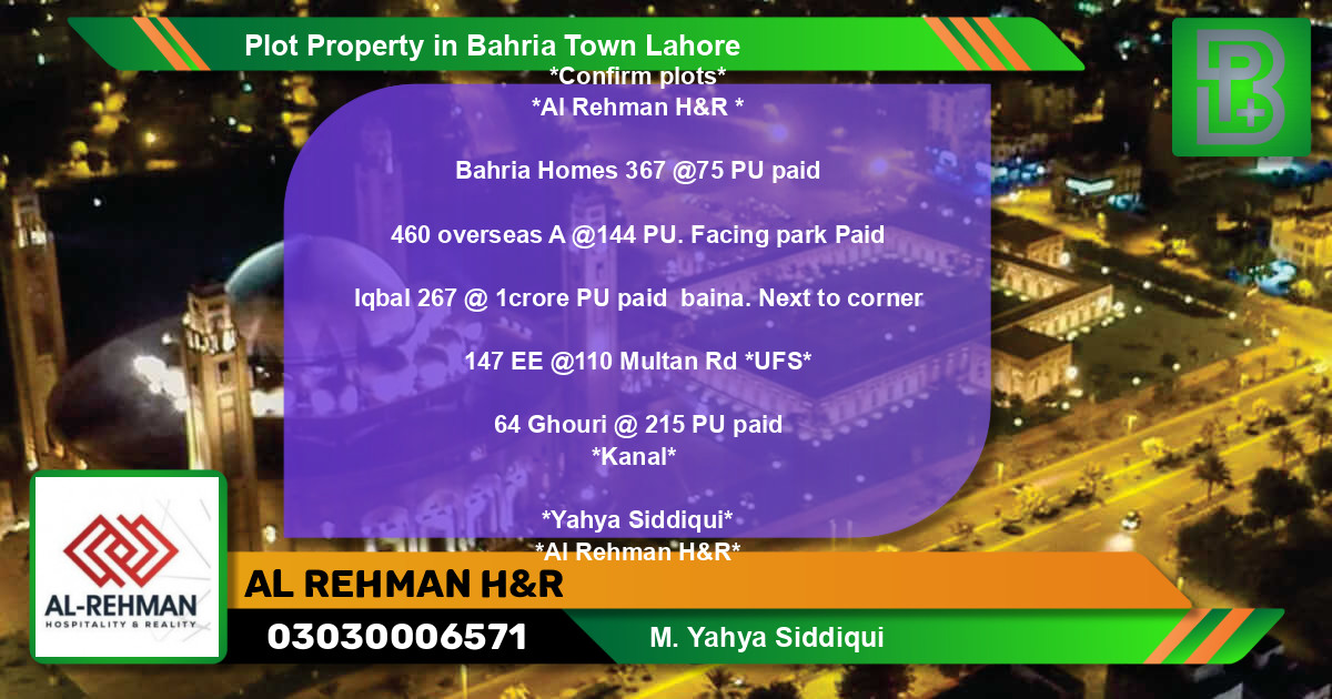 Residential Plot for Sale in Bahria Town, Lahore - (BP-54123)
