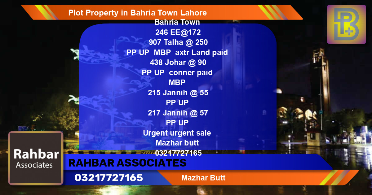 Residential Plot for Sale in Bahria Town, Lahore - (BP-54139)