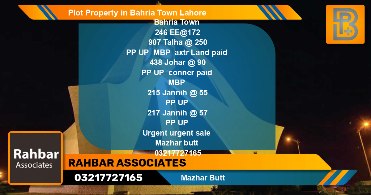 Residential Plot for Sale in Bahria Town, Lahore - (BP-54140)