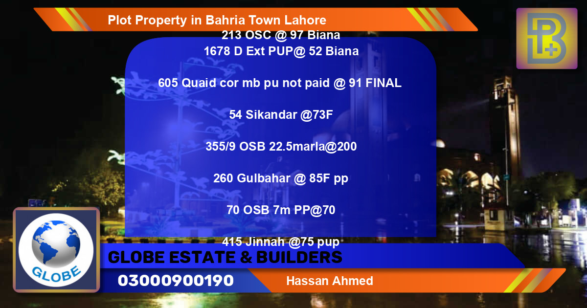 Residential Plot for Sale in Bahria Town, Lahore - (BP-54171)