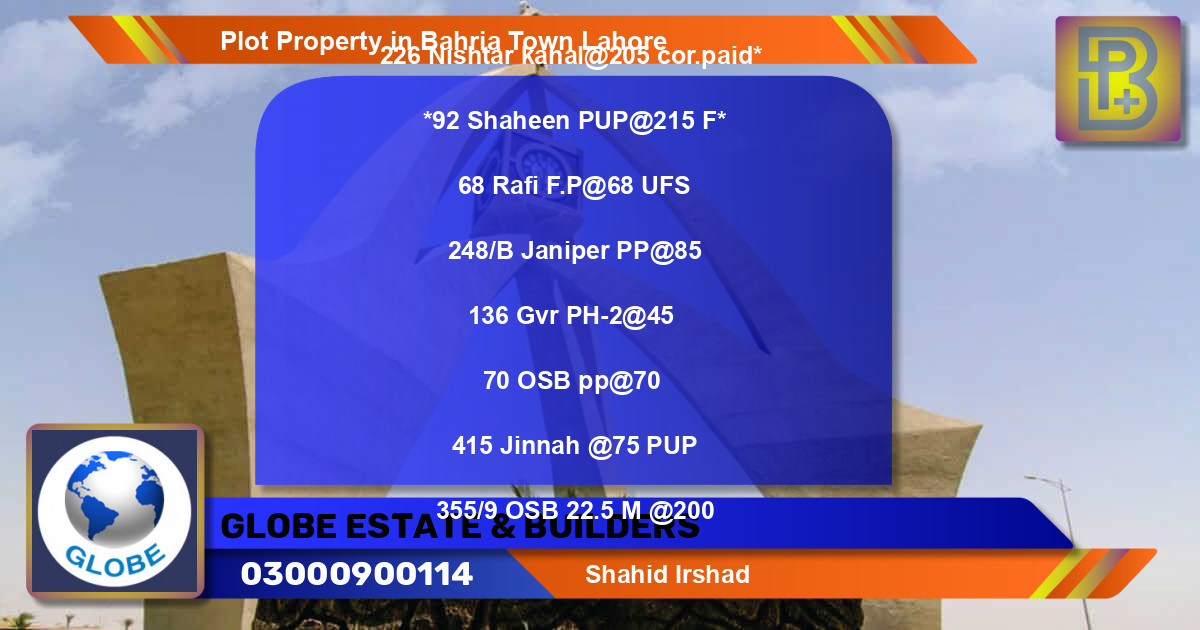 Residential Plot for Sale in Bahria Town, Lahore - (BP-54177)