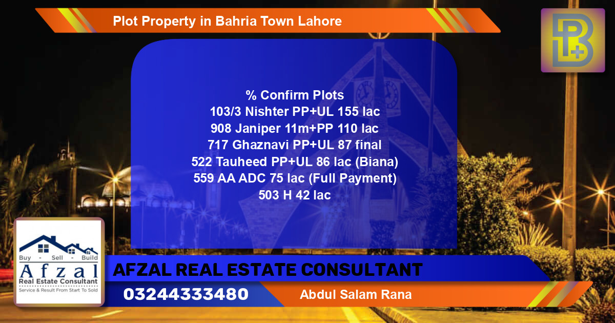 Residential Plot for Sale in Bahria Town, Lahore - (BP-54186)
