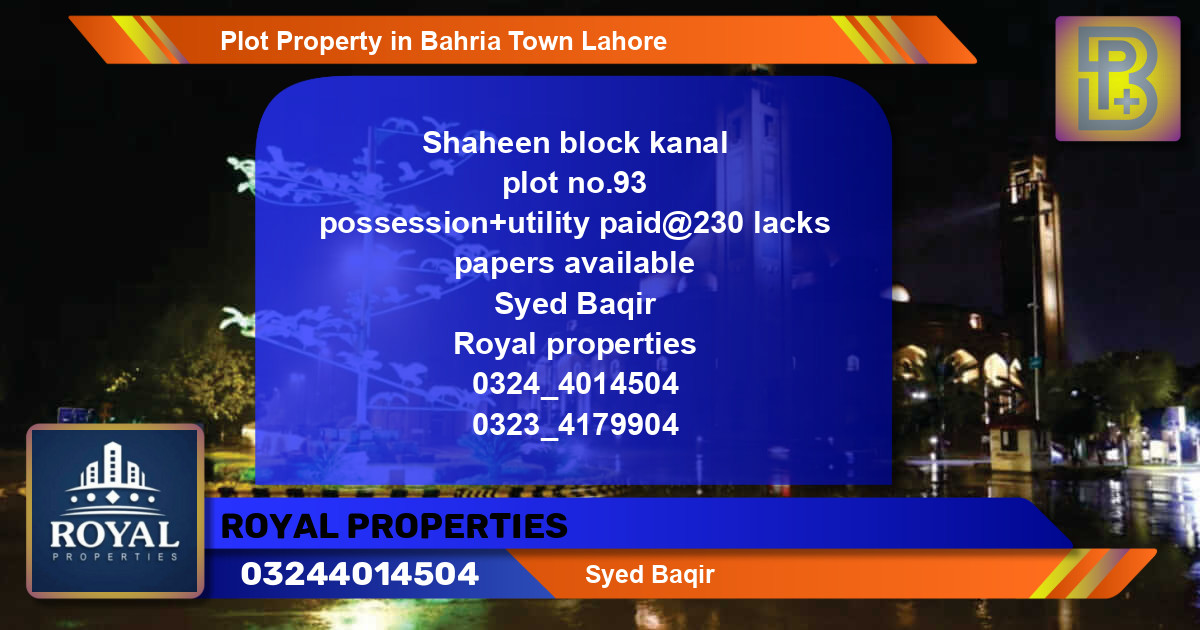 Residential Plot for Sale in Bahria Town, Lahore - (BP-54238)