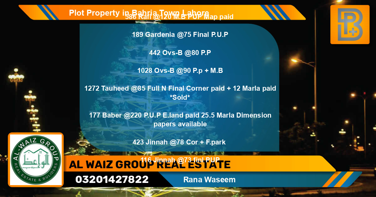 Residential Plot for Sale in Bahria Town, Lahore - (BP-54276)