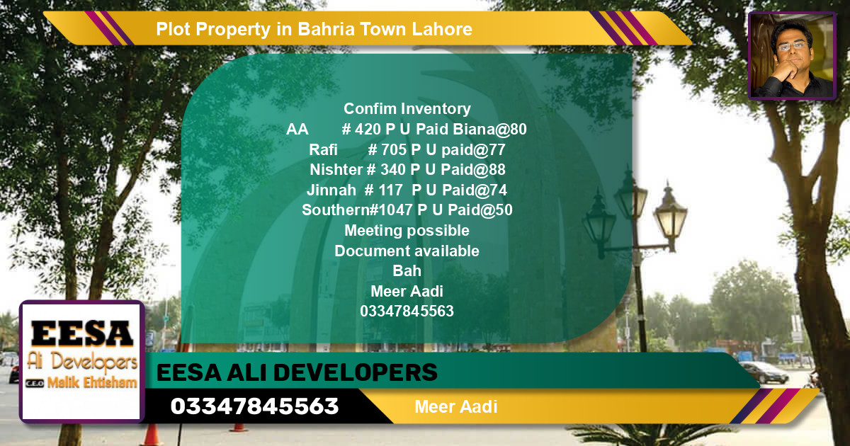 Residential Plot for Sale in Bahria Town, Lahore - (BP-54340)