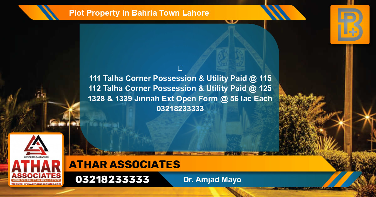 Residential Plot for Sale in Bahria Town, Lahore - (BP-54348)