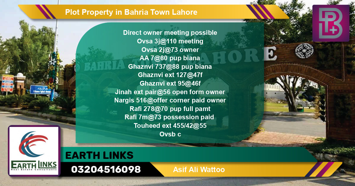 Residential Plot for Sale in Bahria Town, Lahore - (BP-54381)