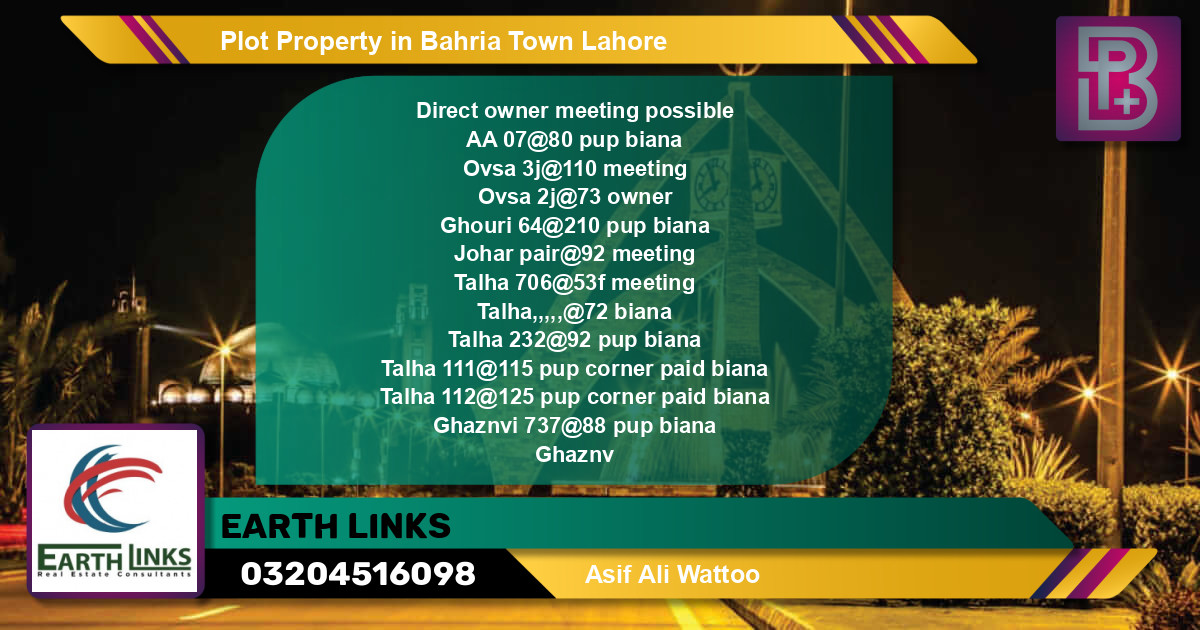 Residential Plot for Sale in Bahria Town, Lahore - (BP-54396)
