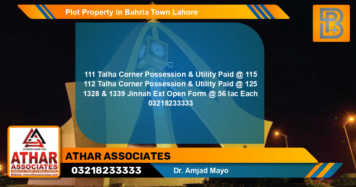 Residential Plot for Sale in Bahria Town, Lahore - (BP-54412)