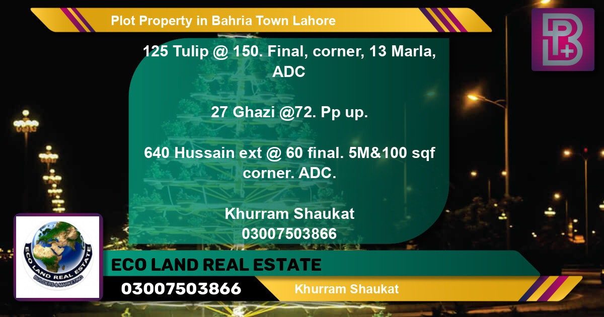 Residential Plot for Sale in Bahria Town, Lahore - (BP-54450)