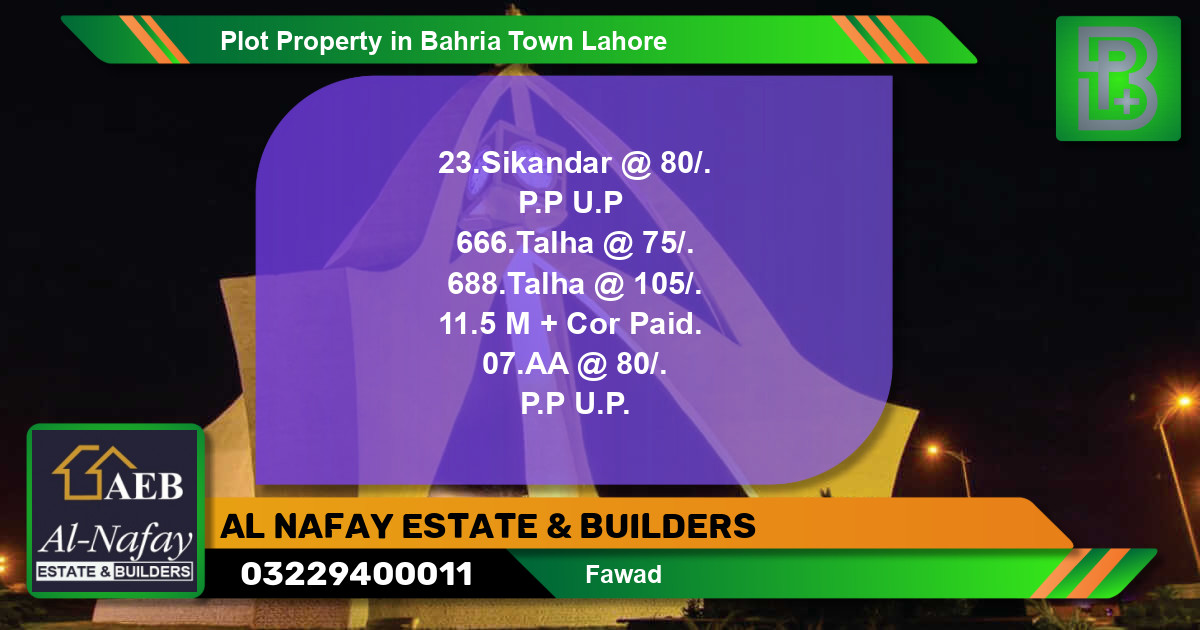 Residential Plot for Sale in Bahria Town, Lahore - (BP-54483)