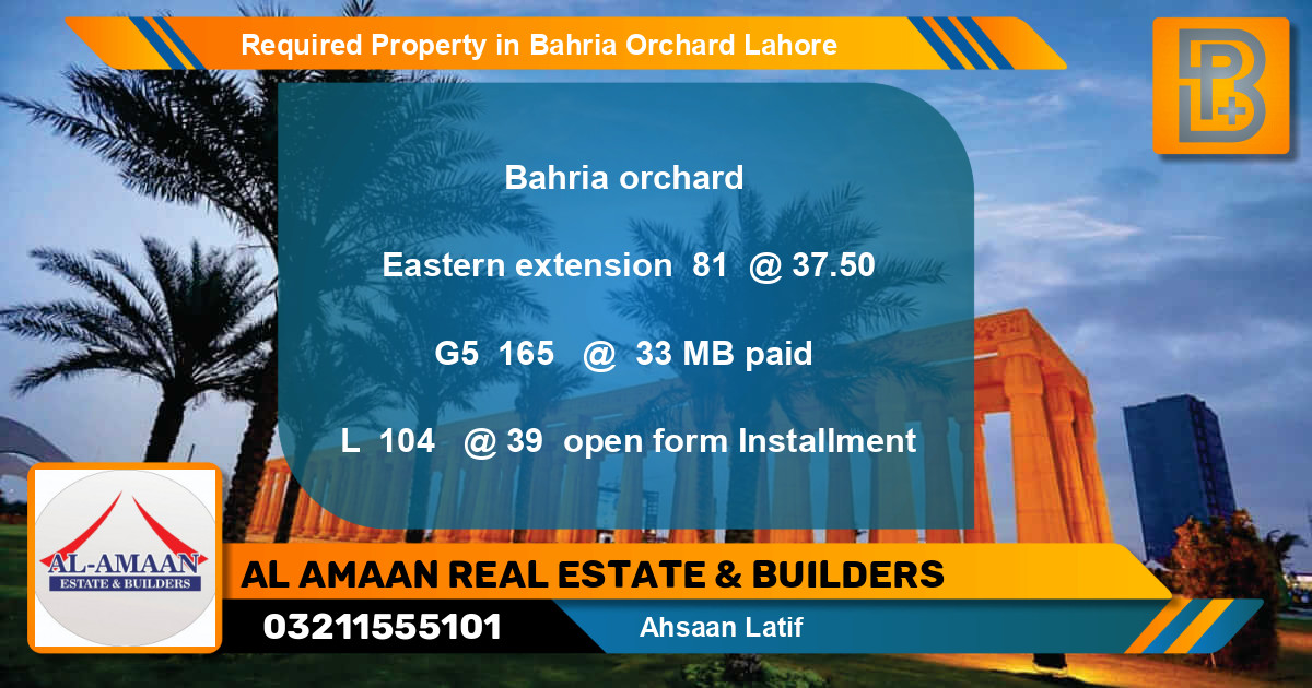Required Residential Property in Bahria Orchard, Lahore - (BP-54509)