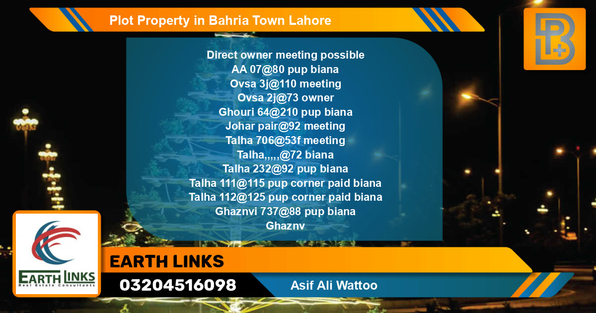 Residential Plot for Sale in Bahria Town, Lahore - (BP-54530)