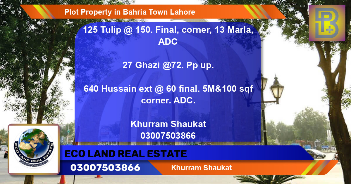 Residential Plot for Sale in Bahria Town, Lahore - (BP-54590)