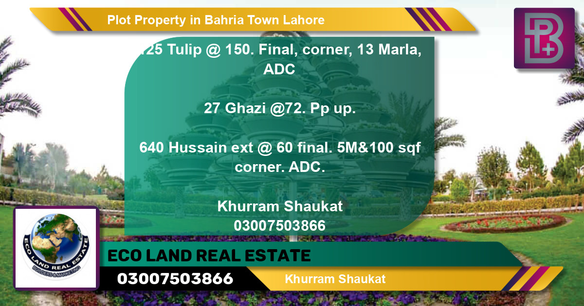 Residential Plot for Sale in Bahria Town, Lahore - (BP-54603)
