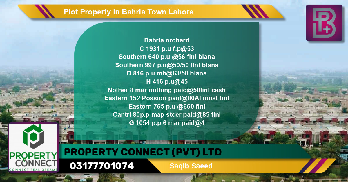 Residential Plot for Sale in Bahria Town, Lahore - (BP-54614)