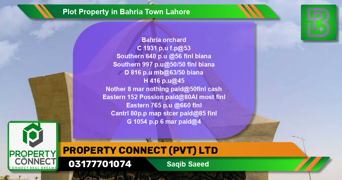 Residential Plot for Sale in Bahria Town, Lahore - (BP-54620)