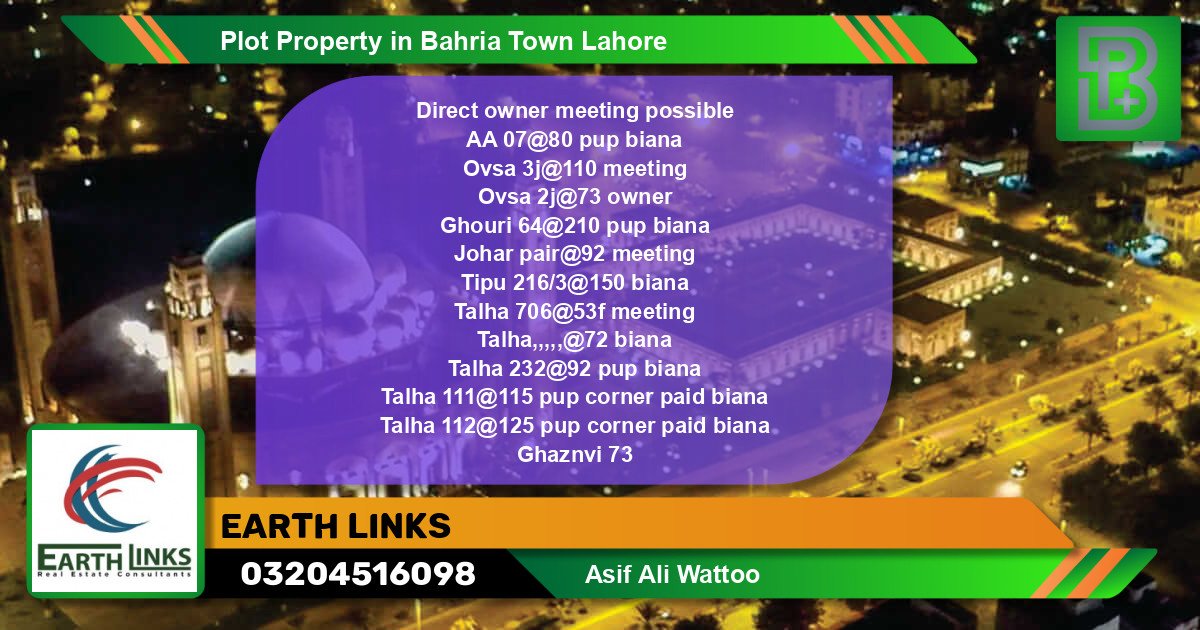 Residential Plot for Sale in Bahria Town, Lahore - (BP-54975)