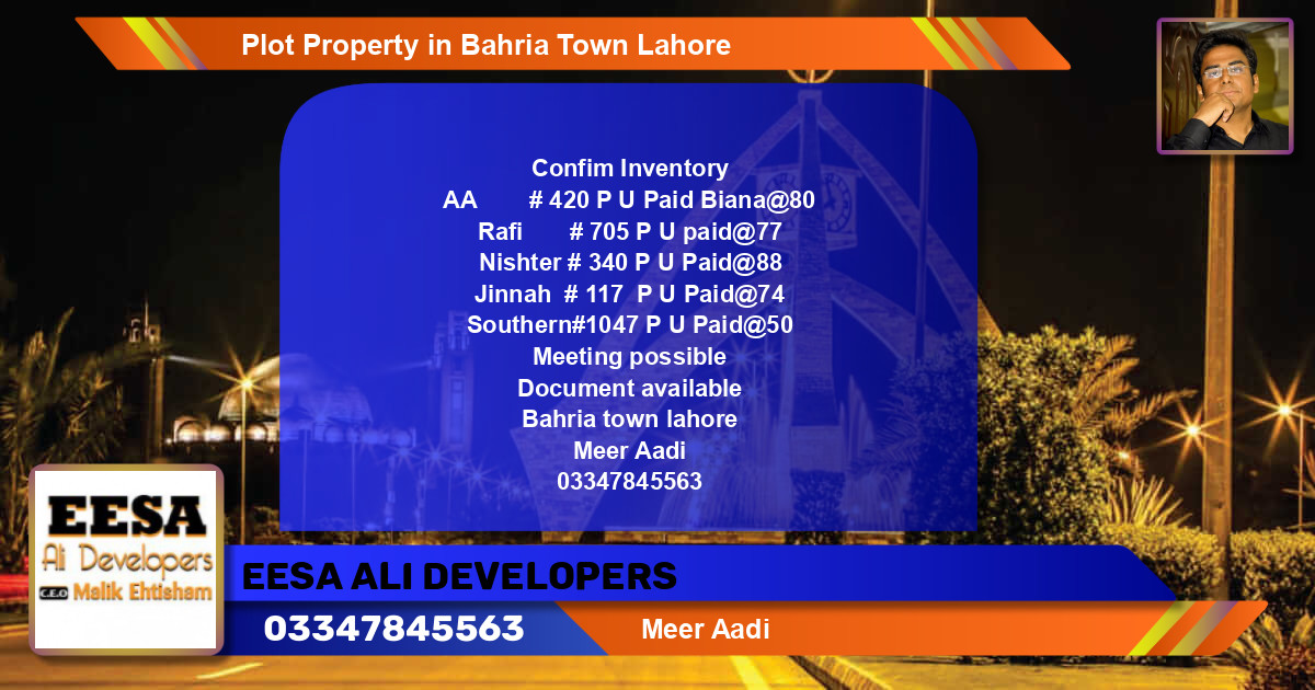 Residential Plot for Sale in Bahria Town, Lahore - (BP-55050)