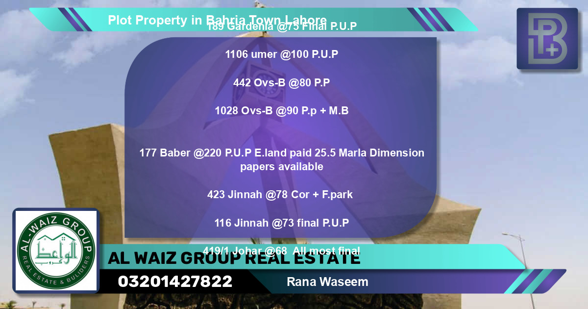 Residential Plot for Sale in Bahria Town, Lahore - (BP-55072)